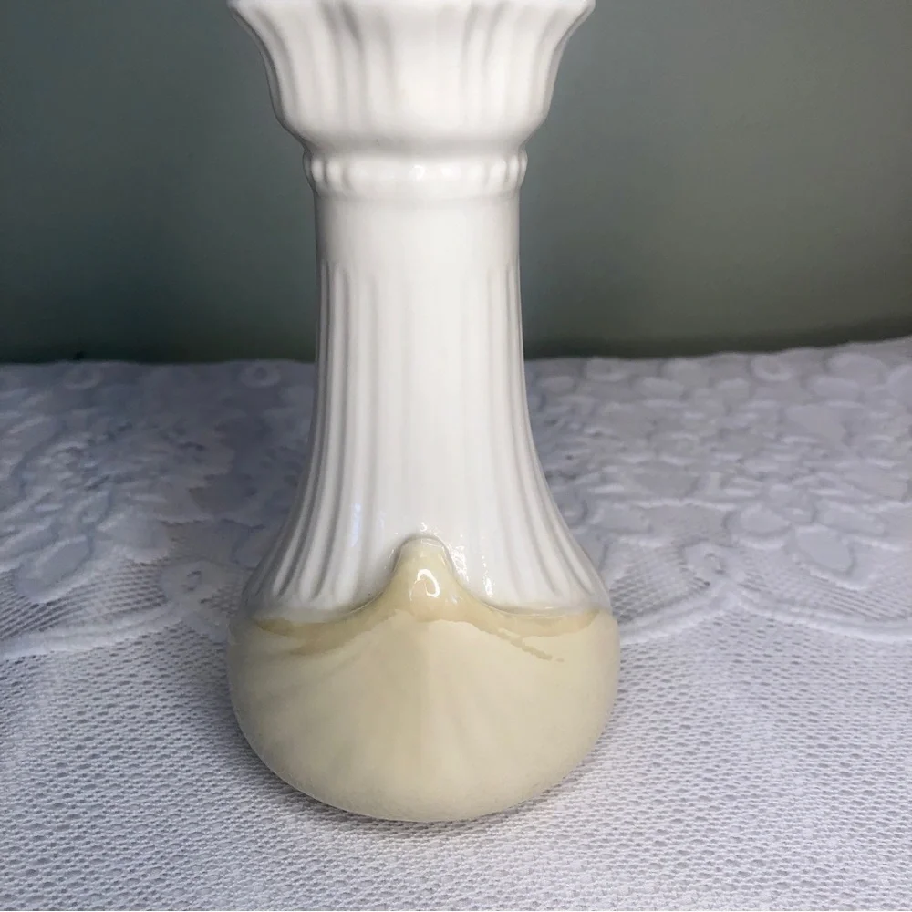 Belleek Moore Vase Vintage Ireland Ivory with Yellow Lustre Scallop Rim Irish